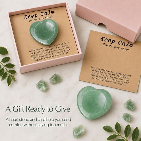 Green Aventurine Worry Stone Thumb Stone for Anxiety Stress Relief, Inspirational Pocket Crystal Heart Gift with Encouragement Card, Comfort Keep Calm Token for Women Men, School Work Travel Self Care in Saudi Arabia