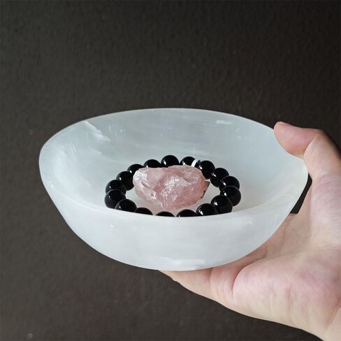 5.5" Hand Finished Selenite Bowl for Charging Crystal Cleansing Healing Stones Crystals Raw Rocks Energy Enhancers Round Plate Wicca Reiki Meditation Crown Chakra, Spiritual Gift & Decoration in Saudi Arabia