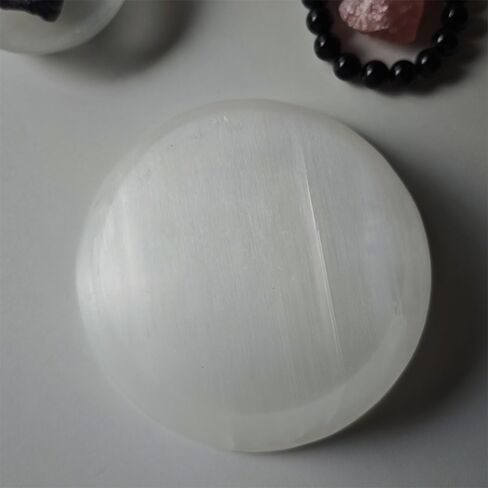 5.5" Hand Finished Selenite Bowl for Charging Crystal Cleansing Healing Stones Crystals Raw Rocks Energy Enhancers Round Plate Wicca Reiki Meditation Crown Chakra, Spiritual Gift & Decoration in Saudi Arabia
