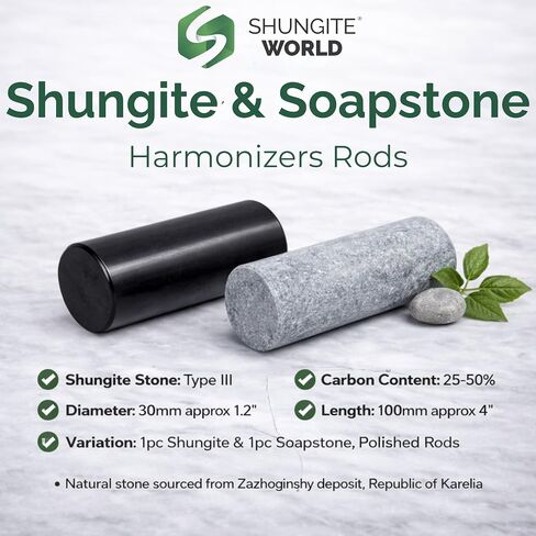 Shungite World 2 pcs Authentic Shungite and Soapstone Harmonizers Cylinders Set Chakra Healing Crystals for Grounding Shungite Stones for Meditation Magnetic Therapy Negative Energy Protection in Saudi Arabia