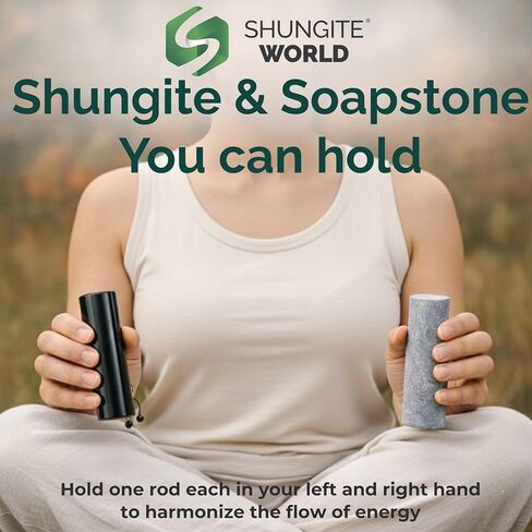 Shungite World 2 pcs Authentic Shungite and Soapstone Harmonizers Cylinders Set Chakra Healing Crystals for Grounding Shungite Stones for Meditation Magnetic Therapy Negative Energy Protection in Saudi Arabia