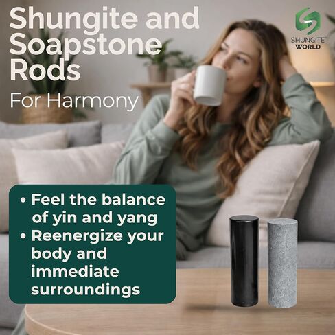 Shungite World 2 pcs Authentic Shungite and Soapstone Harmonizers Cylinders Set Chakra Healing Crystals for Grounding Shungite Stones for Meditation Magnetic Therapy Negative Energy Protection in Saudi Arabia