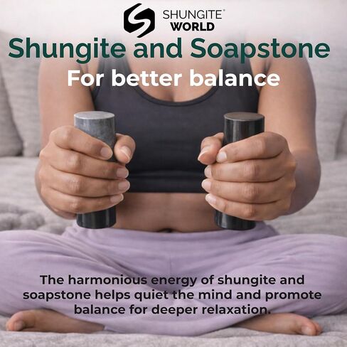 Shungite World 2 pcs Authentic Shungite and Soapstone Harmonizers Cylinders Set Chakra Healing Crystals for Grounding Shungite Stones for Meditation Magnetic Therapy Negative Energy Protection in Saudi Arabia
