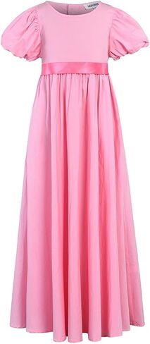 Girls Regency Dress Child Cotton Ruffled Short Puff Sleeve Empire Waist Jane Austen Ball Gown Casual Costume for Kids in Saudi Arabia