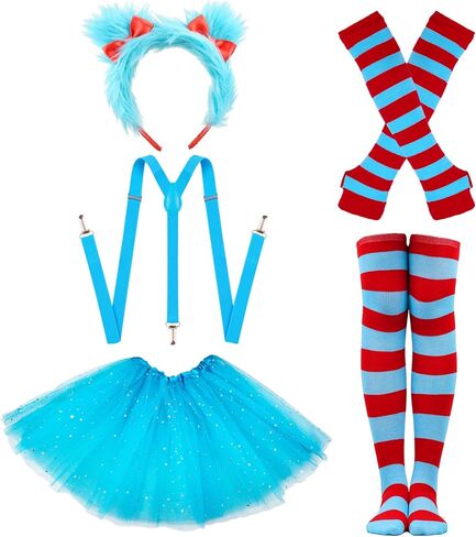 Girls Blue World Book Day Costume - Youth Kids Fuzzy Headband, Tutu & Dress Up Kits, 100th Day of School, Spirit Day Halloween Cosplay (Blue) in Saudi Arabia
