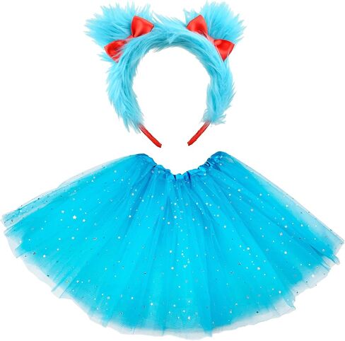 Girls Blue World Book Day Costume - Youth Kids Fuzzy Headband, Tutu & Dress Up Kits, 100th Day of School, Spirit Day Halloween Cosplay (Blue) in Saudi Arabia