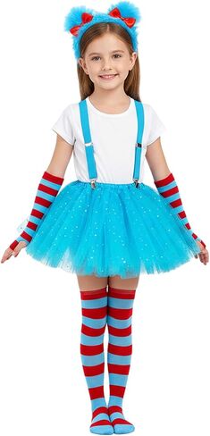 Girls Blue World Book Day Costume - Youth Kids Fuzzy Headband, Tutu & Dress Up Kits, 100th Day of School, Spirit Day Halloween Cosplay (Blue) in Saudi Arabia