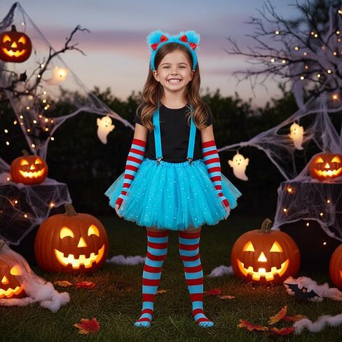 Girls Blue World Book Day Costume - Youth Kids Fuzzy Headband, Tutu & Dress Up Kits, 100th Day of School, Spirit Day Halloween Cosplay (Blue) in Saudi Arabia