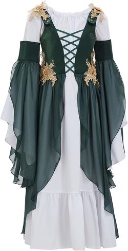 daizbella Girls Elf Cosplay Dress Cute Fairy Renaissance Dress Medieval Costume with Sleeves in Kuwait