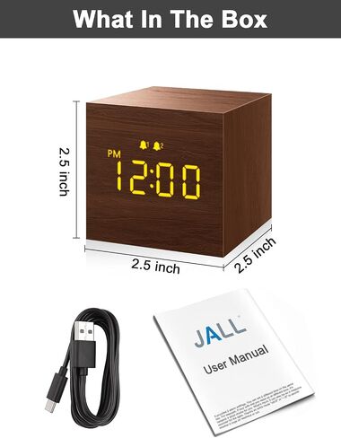 Digital Alarm Clock, with Wooden Electronic LED Time Display, 3 Alarm, 2.5-inch Cubic Small Mini Wood Made Electric Clocks for Bedroom, Bedside, Desk, Brown in Saudi Arabia