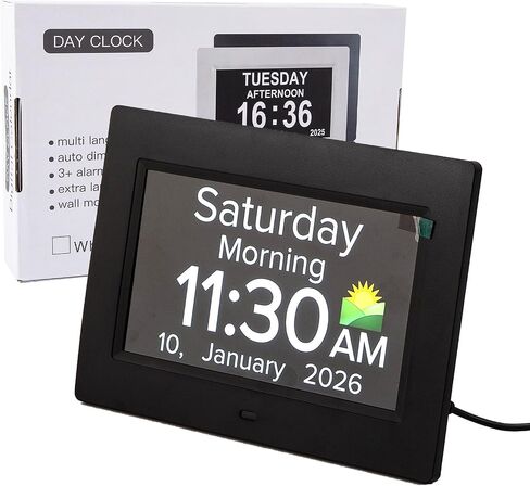Digital Dementia Clocks for Seniors - 7" Large Display Calendar Clock with Day & Date for Elderly, Auto DST | 20 Alarm Reminders, Essential Alzheimers Clock & Gift for People with Memory Loss in Saudi Arabia