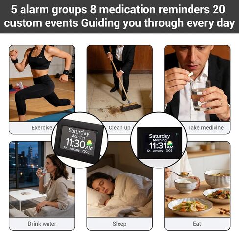 Digital Dementia Clocks for Seniors - 7" Large Display Calendar Clock with Day & Date for Elderly, Auto DST | 20 Alarm Reminders, Essential Alzheimers Clock & Gift for People with Memory Loss in Saudi Arabia