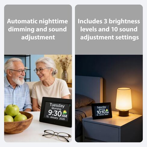 Digital Dementia Clocks for Seniors - 7" Large Display Calendar Clock with Day & Date for Elderly, Auto DST | 20 Alarm Reminders, Essential Alzheimers Clock & Gift for People with Memory Loss in Saudi Arabia