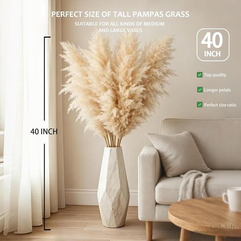 15 Stems 42"/3.5 ft Natural Pampas Grass Decor Tall, Large pompas Grass,Floor Vase Filler,Tall Pampas Grass for Floor Vase,Wedding Floral Arrangements, Party,Rustic Farmhouse, Boho Home Decor in Kuwait