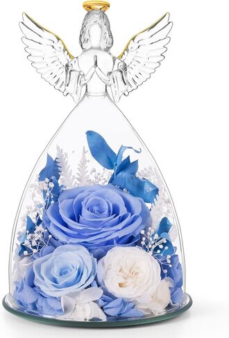 Birthday Gifts for Wife and Girlfriend, Red Preserved Roses in Glass Angel Figurine, Romantic Birthday Gift for Her, Love Keepsake in Saudi Arabia
