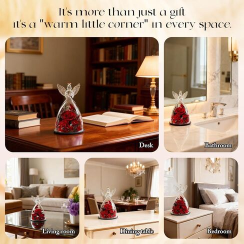 Birthday Gifts for Wife and Girlfriend, Red Preserved Roses in Glass Angel Figurine, Romantic Birthday Gift for Her, Love Keepsake in Saudi Arabia