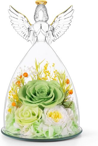 Birthday Gifts for Wife and Girlfriend, Red Preserved Roses in Glass Angel Figurine, Romantic Birthday Gift for Her, Love Keepsake in Saudi Arabia