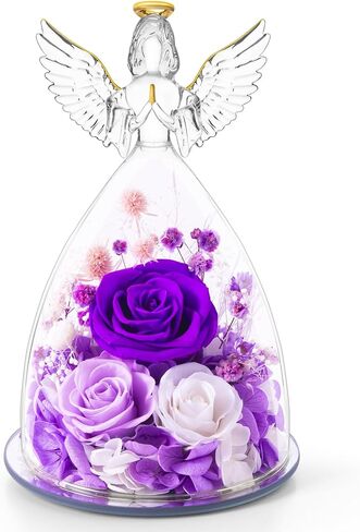 Birthday Gifts for Wife and Girlfriend, Red Preserved Roses in Glass Angel Figurine, Romantic Birthday Gift for Her, Love Keepsake in Saudi Arabia