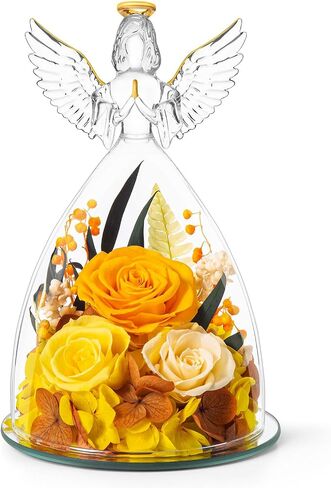 Birthday Gifts for Wife and Girlfriend, Red Preserved Roses in Glass Angel Figurine, Romantic Birthday Gift for Her, Love Keepsake in Saudi Arabia