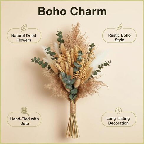 355PCS Dried Pampas Grass Bouquet Set – Dried Eucalyptus, Brown Pampas Grass & White Pampas Grass for Boho Baby Shower Decorations, Boho Wedding Decor, Pampas Grass Wall Decor, Home Decorations Modern in Kuwait