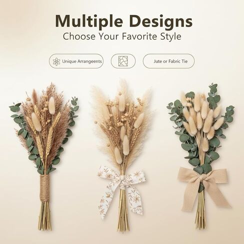 355PCS Dried Pampas Grass Bouquet Set – Dried Eucalyptus, Brown Pampas Grass & White Pampas Grass for Boho Baby Shower Decorations, Boho Wedding Decor, Pampas Grass Wall Decor, Home Decorations Modern in Kuwait