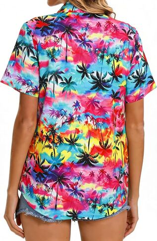 Hawaiian Shirts for Women Button Down Short Sleeve Shirt Summer Hawaii Outfits Tropical Beach Tops in Kuwait