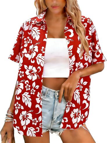 Hawaiian Shirts for Women Button Down Short Sleeve Shirt Summer Hawaii Outfits Tropical Beach Tops in Kuwait