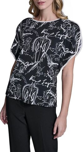 Karl Lagerfeld Women's Flutter Short Sleeve Printed Blouse in Kuwait