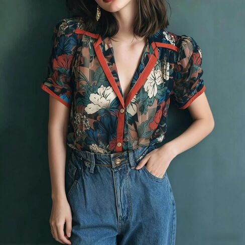 Going Out Tops for Women Floral Short Sleeve V Neck Button Down Comfy Elegant Vacation Tops for Women 2026 in Saudi Arabia