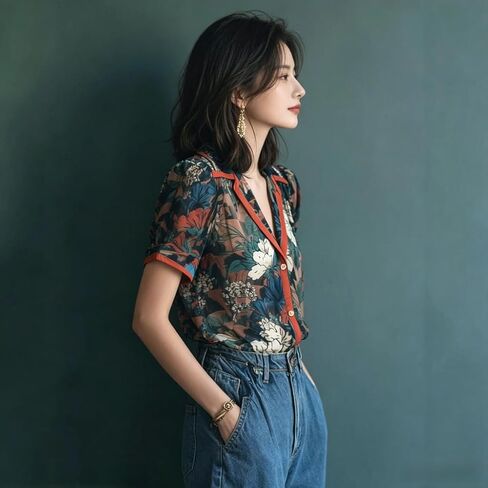 Going Out Tops for Women Floral Short Sleeve V Neck Button Down Comfy Elegant Vacation Tops for Women 2026 in Saudi Arabia