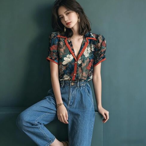 Going Out Tops for Women Floral Short Sleeve V Neck Button Down Comfy Elegant Vacation Tops for Women 2026 in Saudi Arabia