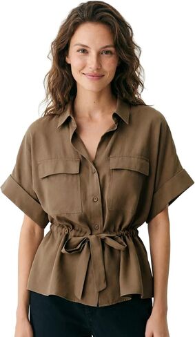 Womens Button Down Blouse Dressy Casual Tops for Women Short Sleeve Peplum Blouses Work Shirts in Saudi Arabia