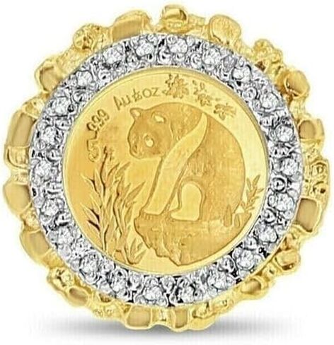 Santoshenterprises -2.10 Ct Lab-Created Panda Bear Coin Wedding Engagement Ring, 14k Yellow Gold Finish, 925 Sterling Silver in Kuwait