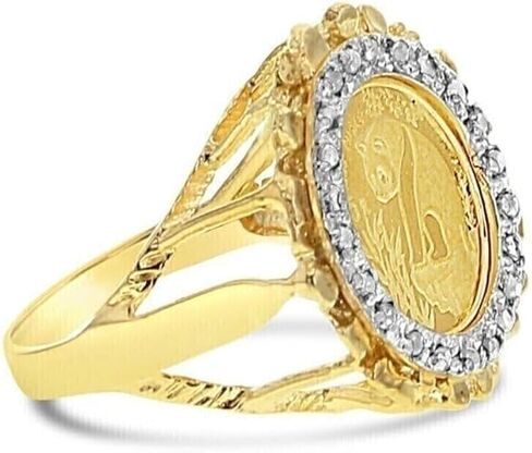 Santoshenterprises -2.10 Ct Lab-Created Panda Bear Coin Wedding Engagement Ring, 14k Yellow Gold Finish, 925 Sterling Silver in Kuwait