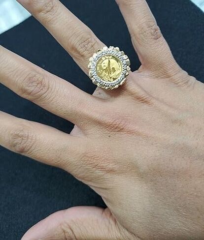 Santoshenterprises -2.10 Ct Lab-Created Panda Bear Coin Wedding Engagement Ring, 14k Yellow Gold Finish, 925 Sterling Silver in Kuwait