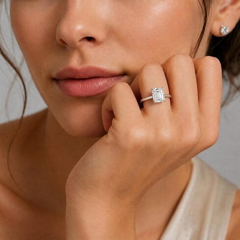 MSBLUE 2ct Emerald Cut Moissanite Engagement Ring for women, Wedding Promise Ring in Kuwait