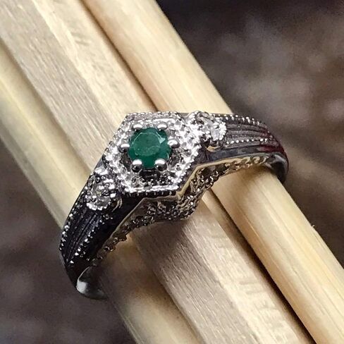 Natural Green Emerald 925 Solid Sterling Silver Engagement Ring Size 6, 6.25, 7, 7.25, 8, 9 in Saudi Arabia