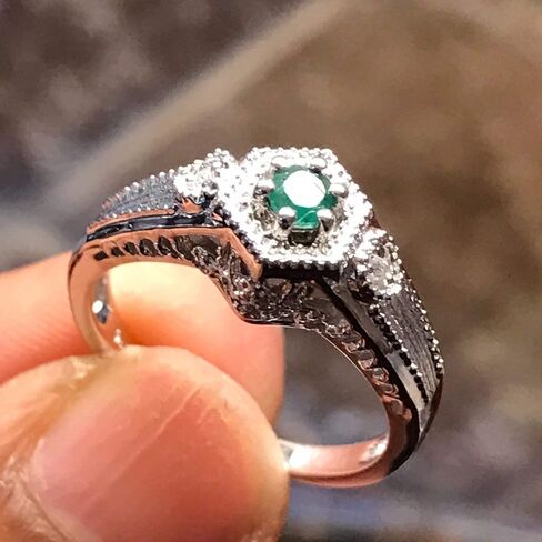 Natural Green Emerald 925 Solid Sterling Silver Engagement Ring Size 6, 6.25, 7, 7.25, 8, 9 in Saudi Arabia