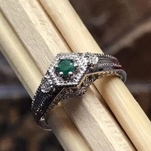 Natural Green Emerald 925 Solid Sterling Silver Engagement Ring Size 6, 6.25, 7, 7.25, 8, 9 in Saudi Arabia