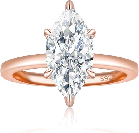 3CT 925 Sterling Silver Engagement Rings for Women Elongated Marquise Cut Solitaire Cubic Zirconia Wedding Rings for Women Promise Rings for Her Size 4-11 in Saudi Arabia