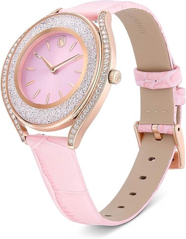 Swarovski Crystalline Aura Watch, Swiss Made, Leather Strap, Pink, Rose Gold-Tone Finish in Kuwait