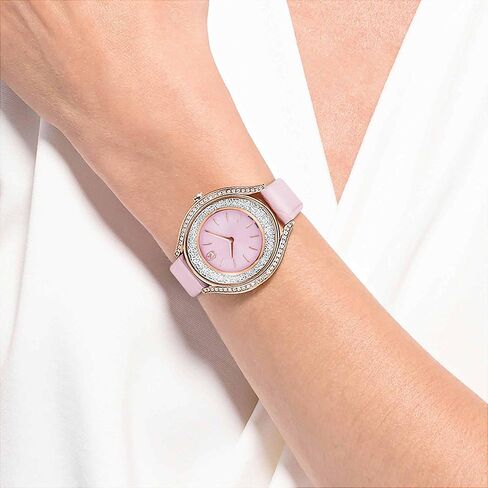 Swarovski Crystalline Aura Watch, Swiss Made, Leather Strap, Pink, Rose Gold-Tone Finish in Kuwait