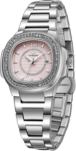 MASTOPWomen Watch Original Analog Quartz Waterproof Watch Date Business Stainless Steel Diamond Casual Wrist Watches (Silver) in Kuwait