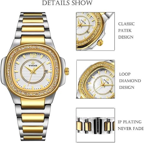 MASTOPWomen Watch Original Analog Quartz Waterproof Watch Date Business Stainless Steel Diamond Casual Wrist Watches (Silver) in Kuwait