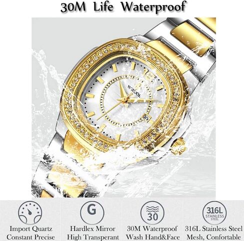 MASTOPWomen Watch Original Analog Quartz Waterproof Watch Date Business Stainless Steel Diamond Casual Wrist Watches (Silver) in Kuwait