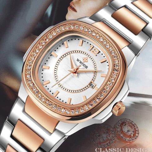 MASTOPWomen Watch Original Analog Quartz Waterproof Watch Date Business Stainless Steel Diamond Casual Wrist Watches (Silver) in Kuwait