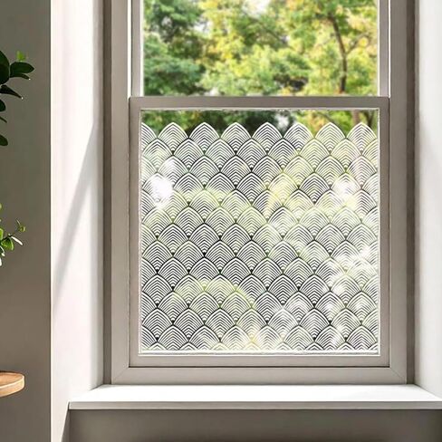 47.24x22.05in Stained Pure White Stripe Window Film French Retro Style,Double-Sided Static Cling and Easy Cut Removable Privacy for Glass Window Sliding Door Home Decor,Living Room,Office in Saudi Arabia