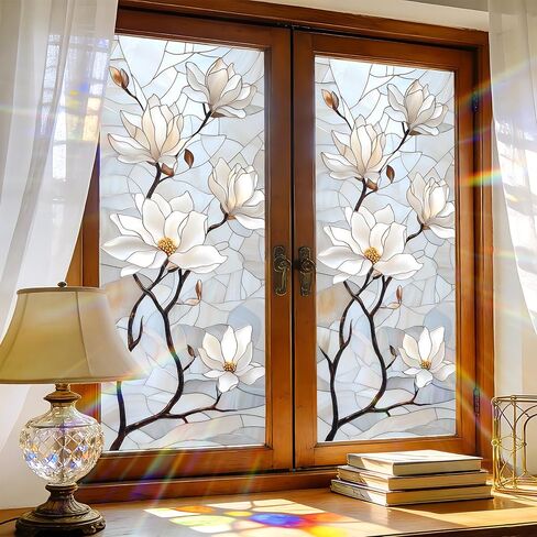 Stained Glass Style Window Privacy Film, Reusable Static Cling Rainbow Window Film, Helps Block UV and Heat, for Bathroom, Glass Door & Bedroom Windows (17.5 x 39.3 Inches) in Saudi Arabia