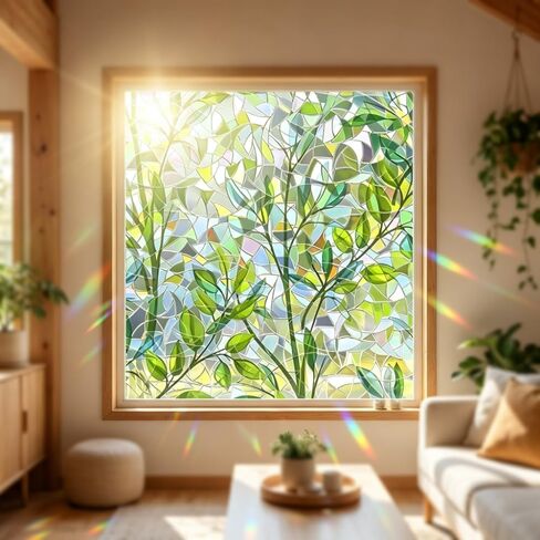 Stained Glass Window Film, 11.8" x 39.4" Privacy Decal, Laser Green (Translucent),Anti UV Rainbow Glass Sticker for Home Decor in Kuwait