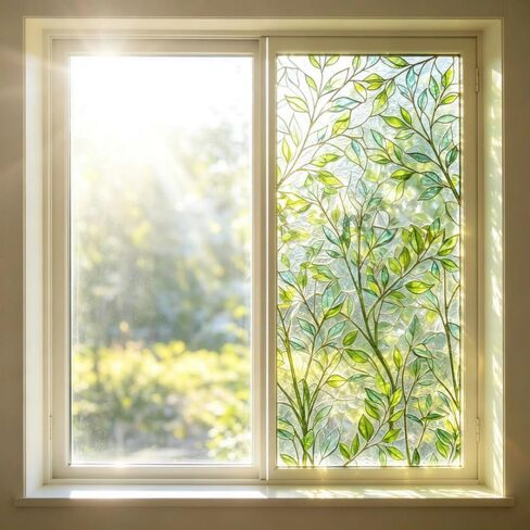 Stained Glass Window Film, 11.8" x 39.4" Privacy Decal, Laser Green (Translucent),Anti UV Rainbow Glass Sticker for Home Decor in Kuwait